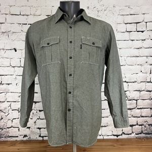 Key Men's Button Up Shirt Long Sleeve Green Gray Size Large L